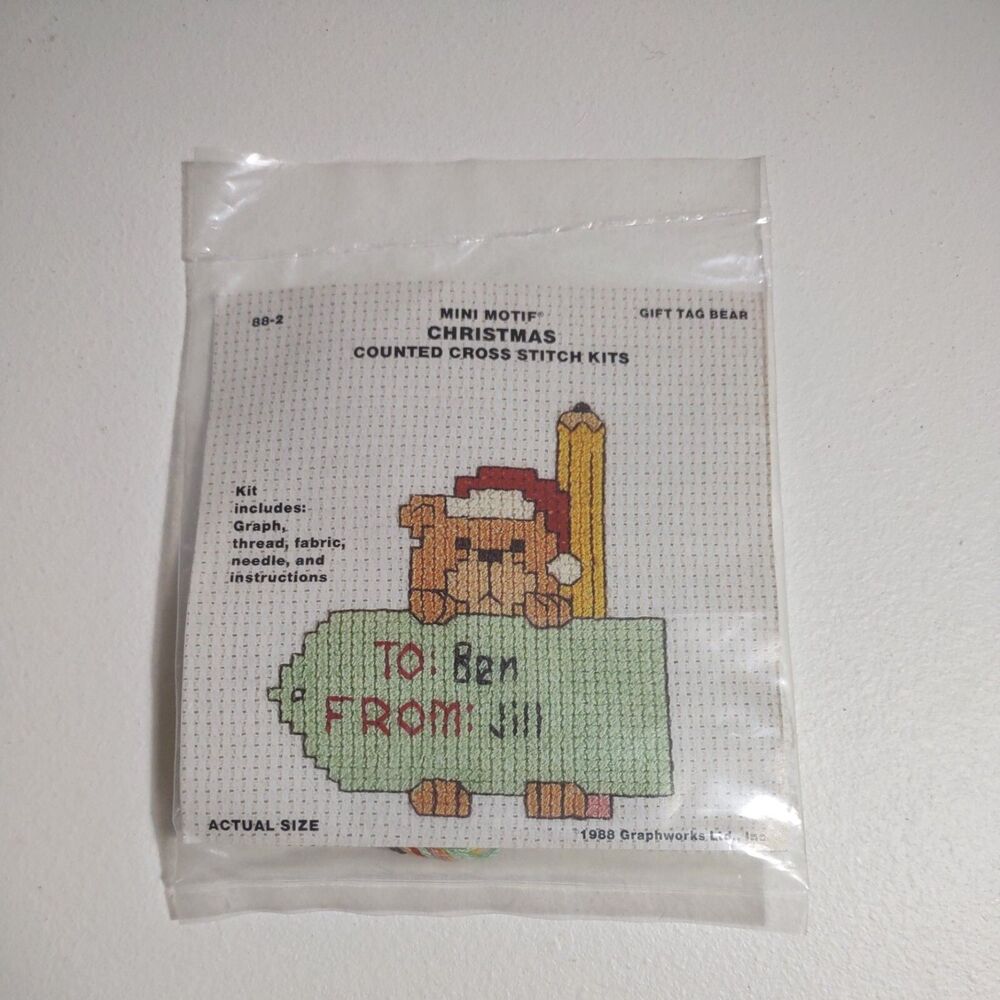 Mini Motif Counted Cross Stitch Kit Gift Tag Bear New Sealed Vintage Nice
